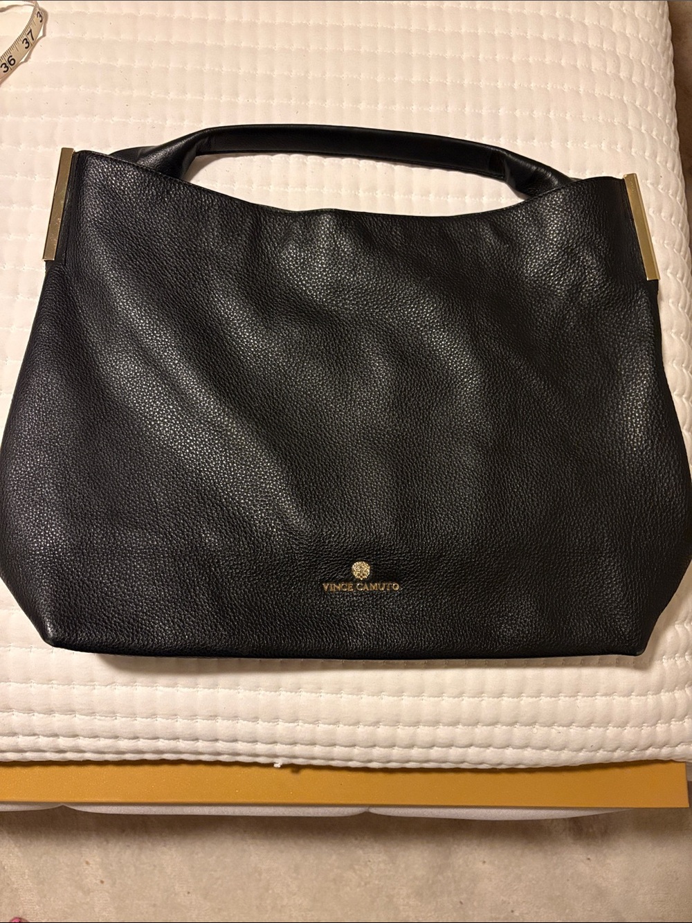 XL Vince Camuto Black Pebbled Leather Hobo/clutch Bag with Gold Accents